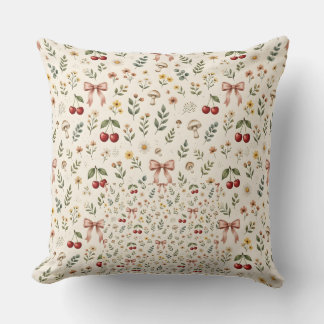 Cojín Decorativo Estética Coquette Rojo Cereza y Lazo Rosa Patt