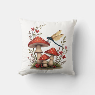 Cojín Decorativo Estética Cottagecore Libélula Hongo Bruja Fl
