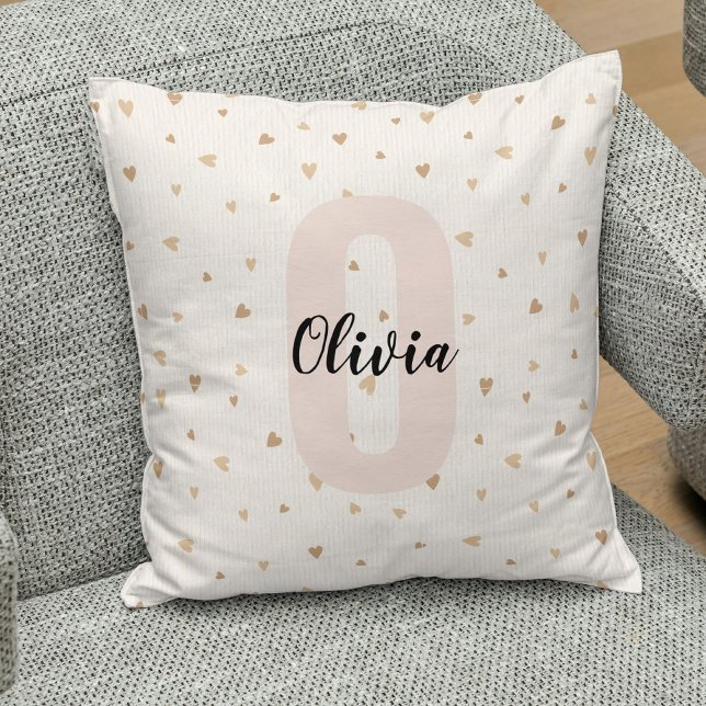 Cojín Decorativo Estética de oro rosa Monograma nombre con corazone (Subido por el creador)