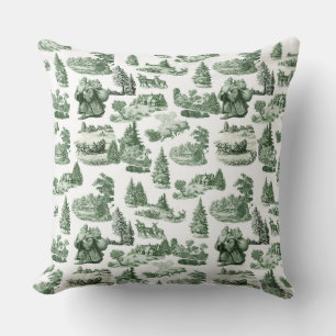Cojín Decorativo Estética de Toile de Navidad Verde y Blanco