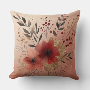 Cojín Decorativo Estético Floral Minimalista Acuarela Rojo