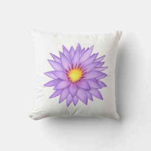 Cojín Decorativo Estilizada flor de lirio de agua violeta sobre bla