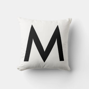Cojín Decorativo Estilizado Monograma Negro en Blanco