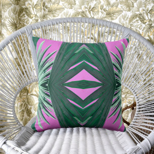 Cojín Decorativo Estilo Art Deco Palm Verde Fronteras Rosa