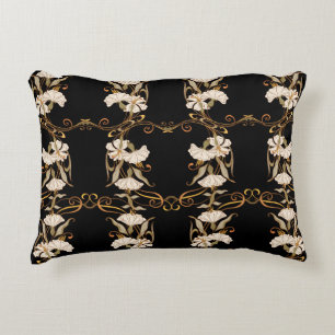 Cojín Decorativo Estilo Art Nouveau: Vintage dorado-negro.