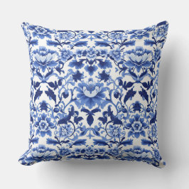 Cojín Decorativo Estilo azul y blanco Art Nouveau Chinoiserie Lotus