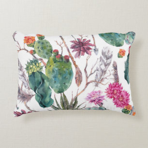Cojín Decorativo Estilo Boho, acuarela de cactus vintage.