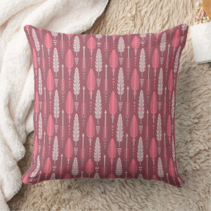 Cojín Decorativo estilo boho retro étnico plumas patrón rosa