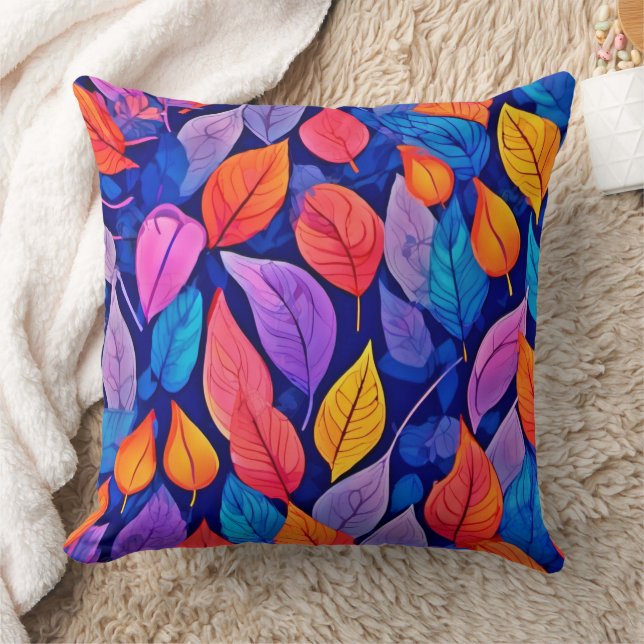 Cojín Decorativo Estilo burdel: Vibrantes patrones de hojas (Manta)