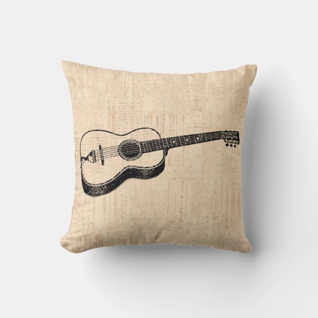 Cojín Decorativo Estilo clásico de papel de guitarra acústica (Anverso)