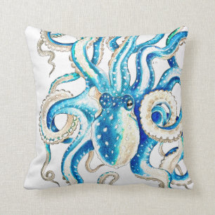 Cojín Decorativo Estilo cómico del pulpo azul