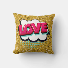 Cojín Decorativo Estilo Cómico Pop Art Retro Stars Pink Love Text T