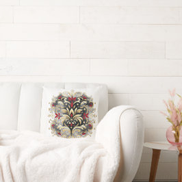 Cojín Decorativo Estilo Damasco en Rojo, Dorado y Negro
