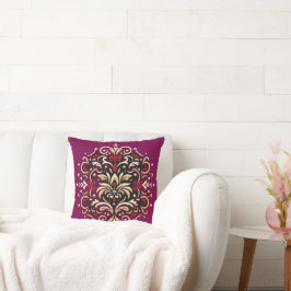 Cojín Decorativo Estilo Damasco en Rojo, Dorado y Negro