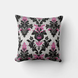 Cojín Decorativo Estilo Damask Cushion Rosa, Negro y Plata