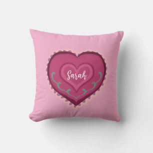 Cojín Decorativo Estilo de arte folclórico rosa decoración cardíaca