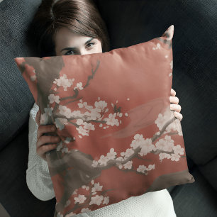 Cojín Decorativo Estilo de arte japonés Flor de cerezo blanca