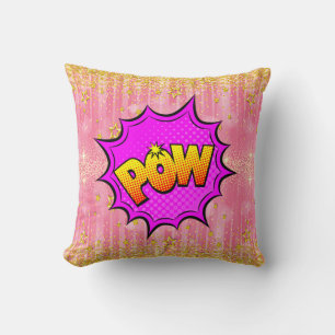Cojín Decorativo Estilo de comedia Pop Art Retro Amarillo Pink POW