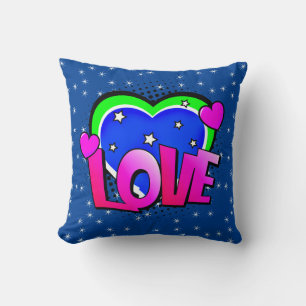 Cojín Decorativo Estilo de comedia Pop Art Retro Azul Amor Verde Ro