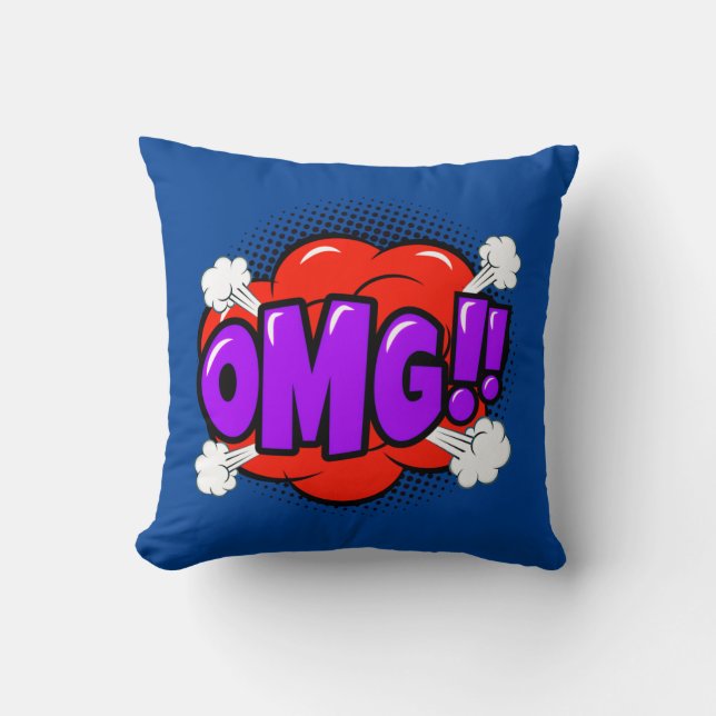 Cojín Decorativo Estilo de comedia Pop Art Retro Azul Rojo Púrpura  (Anverso)