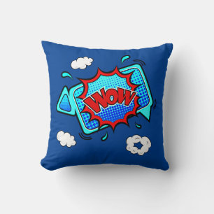 Cojín Decorativo Estilo de comedia Pop Art Retro Azul Rojo WOW