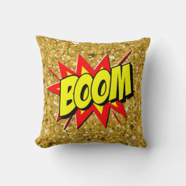 Cojín Decorativo Estilo de comedia Pop Art Retro BOOM amarillo rojo