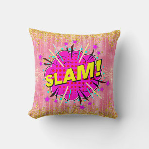 Cojín Decorativo Estilo de comedia Pop Art Retro Oro Amarillo rosa 