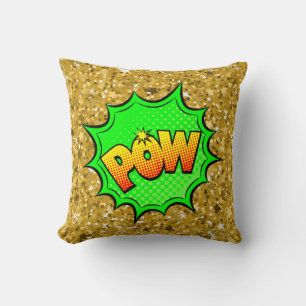 Cojín Decorativo Estilo de comedia Pop Art Retro Oro Amarillo Verde
