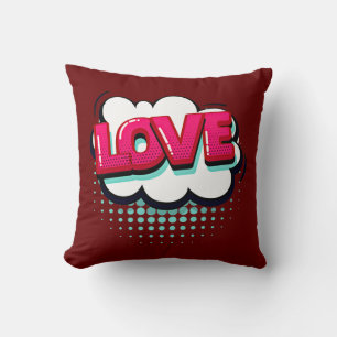 Cojín Decorativo Estilo de comedia Pop Art Retro Pink Love Text