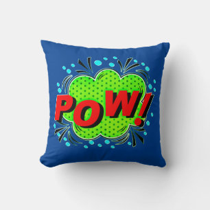 Cojín Decorativo Estilo de comedia Pop Art Retro Red Green Blue POW