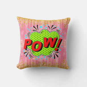Cojín Decorativo Estilo de comedia Pop Art Retro Red Green POW