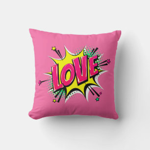 Cojín Decorativo Estilo de comic Pop Art Retro Amor Rosa Amarillo