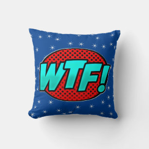 Cojín Decorativo Estilo de comic Pop Art Retro Azul Aqua Rojo WTF T