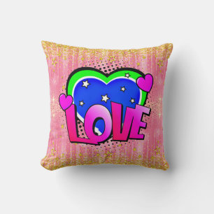 Cojín Decorativo Estilo de comic Pop Art Retro Mauve rosa Amor verd