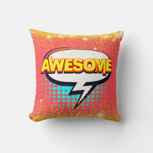 Cojín Decorativo Estilo de comic Pop Art Retro Pink AWESOME Texto L