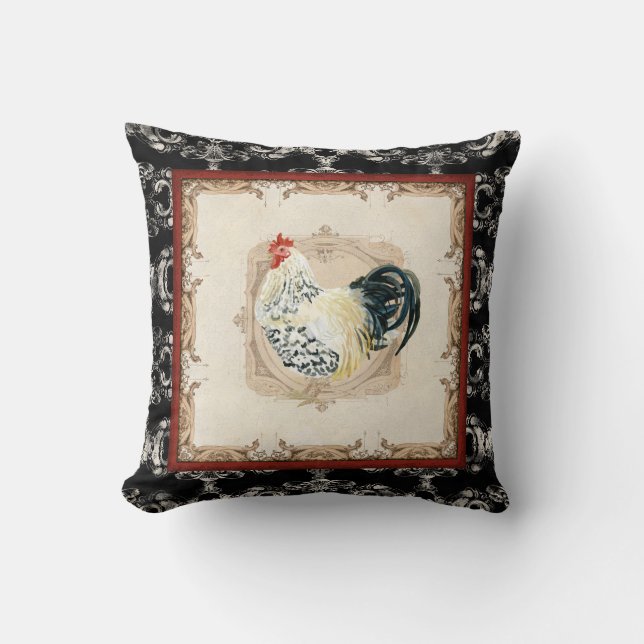 Cojín Decorativo Estilo de época Damask francés negro n blanco Roos (Anverso)
