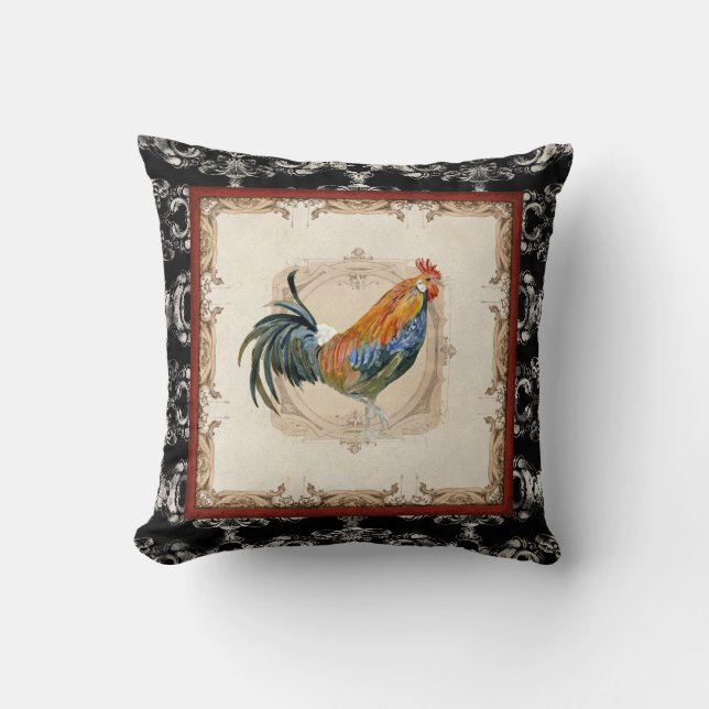 Cojín Decorativo Estilo de época Damask francés negro n blanco Roos (Anverso)