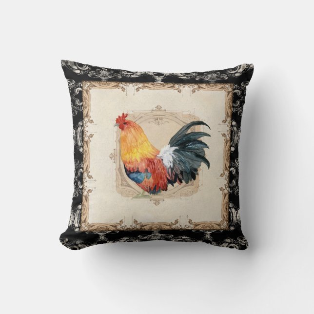 Cojín Decorativo Estilo de época Damask francés negro n blanco Roos (Anverso)