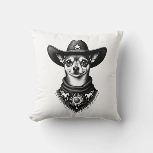 Cojín Decorativo Estilo de grabado de vaquero Chihuahua vintage occ