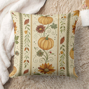 Cojín Decorativo Estilo de granja Calabaza Follaje de otoño Patrón 