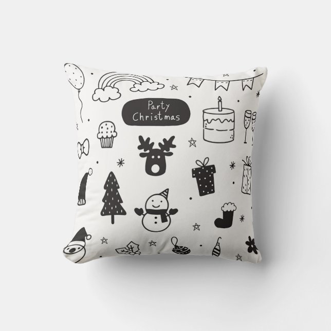 Cojín Decorativo Estilo de Navidad negro y blanco  (Anverso)