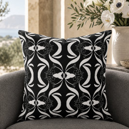 Cojín Decorativo Estilo de Patrón Floral Blanco Negro Elegante