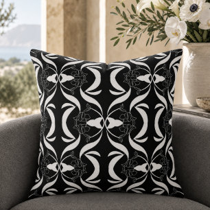 Cojín Decorativo Estilo de Patrón Floral Blanco Negro Elegante