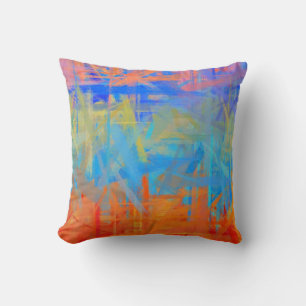 Cojín Decorativo Estilo de pintura abstracta azul y naranja 2