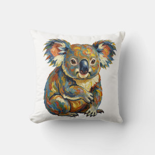 Cojín Decorativo Estilo de pintura al óleo vibrante Koala impasto c
