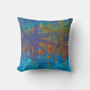 Cojín Decorativo Estilo de pintura naranja y Bella Artes azul