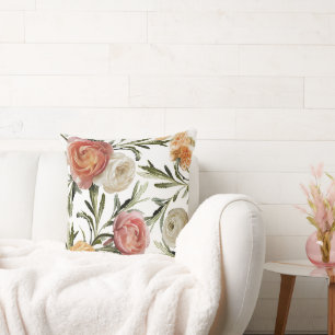 COJÍN DECORATIVO ESTILO DE PRIMAVERA, PATRÓN FLORAL ROSA Y BLANCA