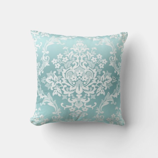 Cojín Decorativo Estilo del damasco, azul claro (Anverso)