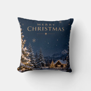 Cojín Decorativo Estilo Elegante de Navidad Pinos Nevados Azul Medi
