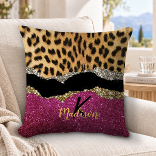 Cojín Decorativo Estilo glamuroso impresión de animal rosa monogram